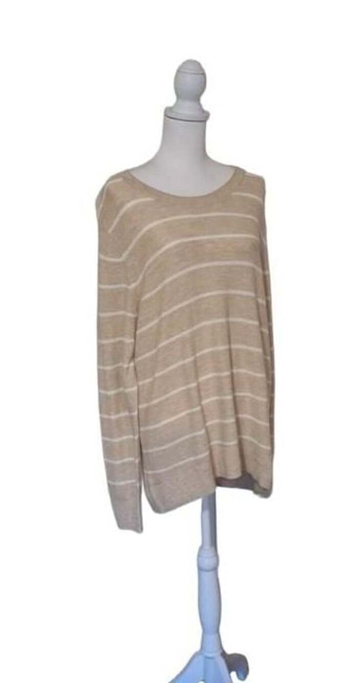 Gap Beige White Striped Lightweight Crewneck Pullover Sweater Sz. XL